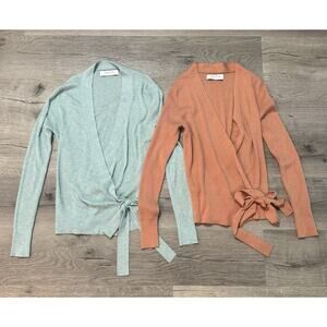 Paisie Lot Of 2 Small Sweaters Faux Wrap Blue Coral Size Small V Neck Ribbed